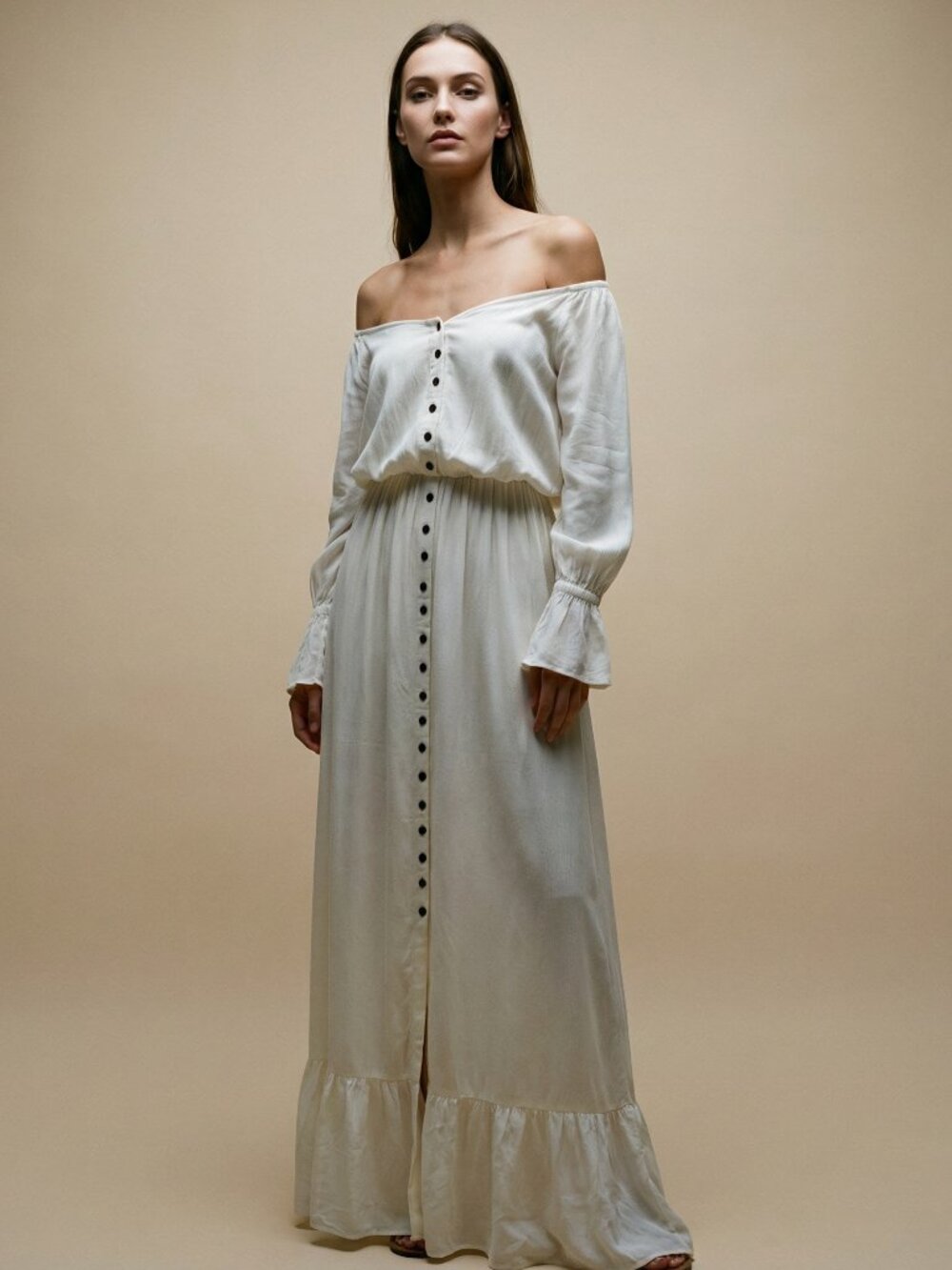 Chic Off-White Button-Front Maxi Dress